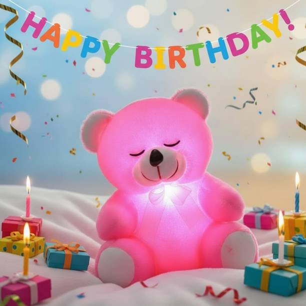 Alvero Happy Birthday Musical LED Teddy Bear, Soft Glowing Plush Toy Girlfriend Gift  - 25 cm
