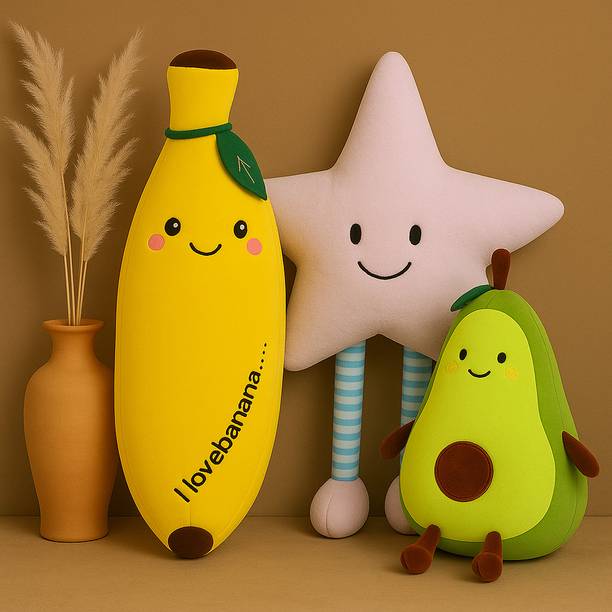 Osjs Pack of 3 Premium Quality Soft Banana Stuffed Toy, Starfish & Avacado  - 15 inch