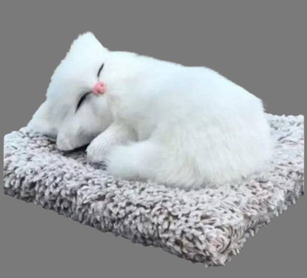 Bogenlite Sleeping Cat Stuffed Animal Fur Soft Toys with Sound for Kids - 25 cm