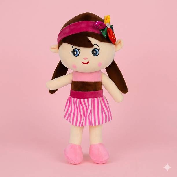 GURMOOL Pink Doll Soft Toy 35 cm | Cute Plush Stuffed Doll for Kids | Cuddly Gift Toy  - 24 cm