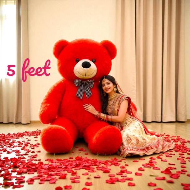 Krishna Creation Fluffy 5 Feet Red Teddy Bear for Girls Birthday Gift and Décor  - 60 inch