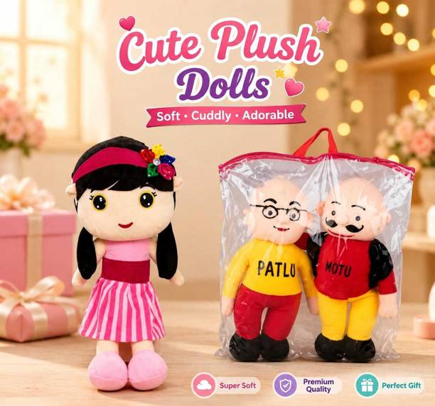 KPN Cuddly Pink Sofia and Motu-Patlu Soft Toys Doll Combo for kids/girls  - 30 cm