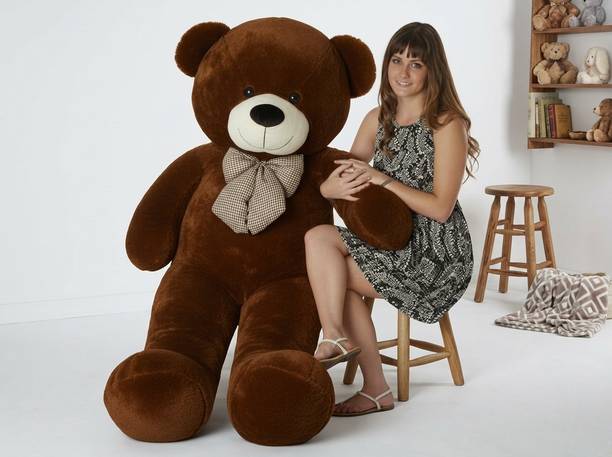 Polyhug GianPlump Teddy Bear – Ultra-Soft Classic Coffee Plush Toy with Plaid Bow Tie  - 120 cm
