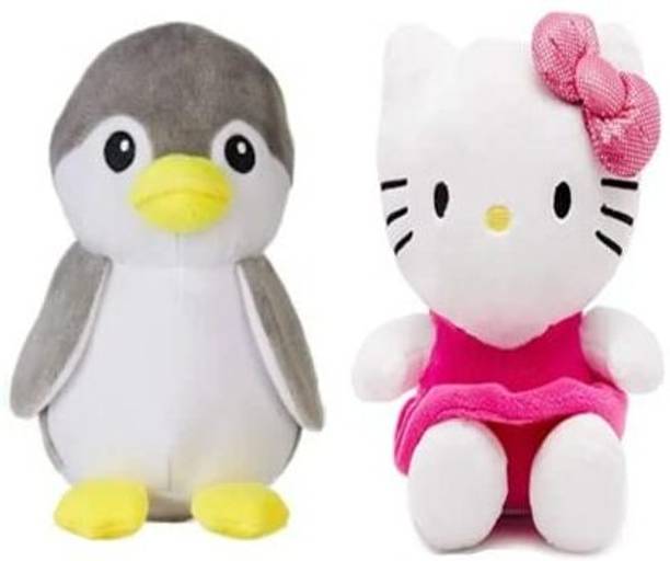 ADORE KART TOYS grey penguien & hello kitty Teddy Bear Set, Perfect Kids Gift, Birthday  - 22 cm