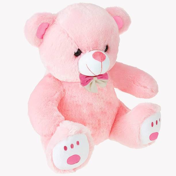 Osjs Cute Sitting Teddy Bear Soft Toys with Neck Bow and Foot Print, Pink 35 cm - 35 cm