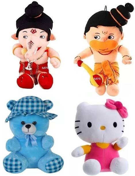 MPR ENTERPRISES Playing Hanumanji,Ganeshji,Kitty & Blue Cap Kids boys, girls teddy bear  - 25 cm