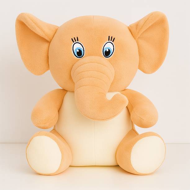 Toyingly Plush Baby Elephant Stuffed Animal, Soft Peach and Cream Colors, Blue Eyes  - 30 cm