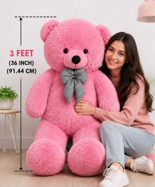 kikitoys 3 Feet Premium Pink Teddy Bear | Soft & Cuddly Giant Teddy for Gifting  - 90 cm
