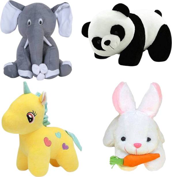 HELLOBEAR New-Combo of sitting elephant, unicorn , rabbit and panda_A  - 25 cm