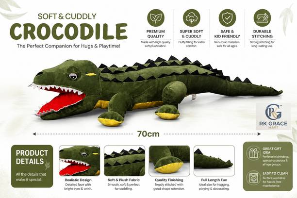 Ritik Kumar Crocodile Soft Stuffed Plush Animal Toy for Kids Boys & Girls /Big Size 72 cm/ - 70 cm