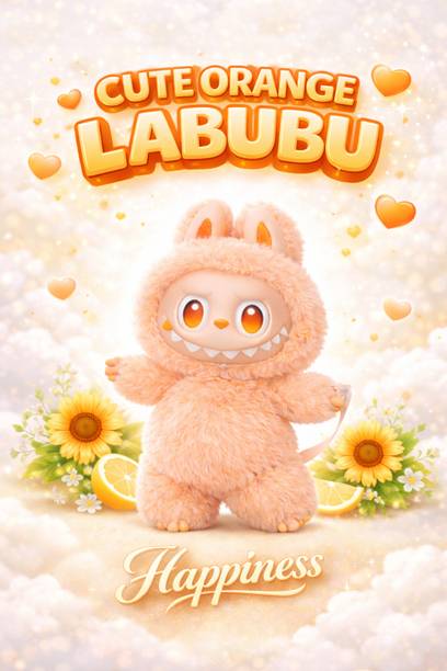 COLOR FLAME Orange Labubu Doll-Big Into Energy Happiness Edition|Soft Plush Gift Collectible  - 17 cm