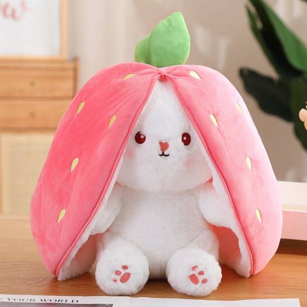 DOGEE Reversible Bunny Rabbit Soft Stuffed Toys for Girls Boys Baby Kids\Strawberry  - 30 cm