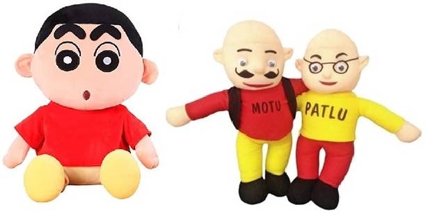 sai ji Motu Patlu and Shinchan Stuffed Plush Combo Soft Toy for Kids  - 25 cm