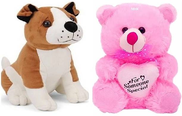 MHK Mono Teddy & Bull dog Soft Stuffed Toy - 30 cm - 1...
