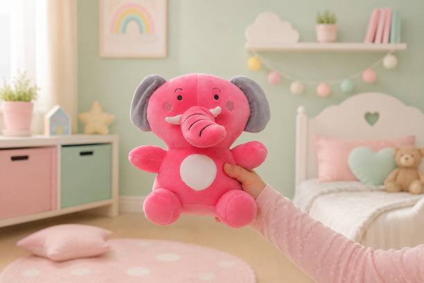 Pooja Ventures Plush Pink & Grey Elephant/Birthday Gift/Home Decor-20 CM  - 20 cm