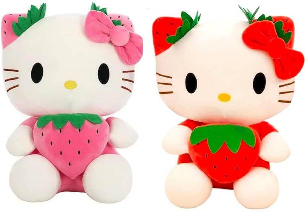 AVSHUB Cute Combo Kitty with Strawberry Cartoon Doll for Girl Kids  - 10 cm