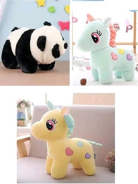 KPN Soft panda with unicorns in yellow & skyblue combo for kids  - 25 cm