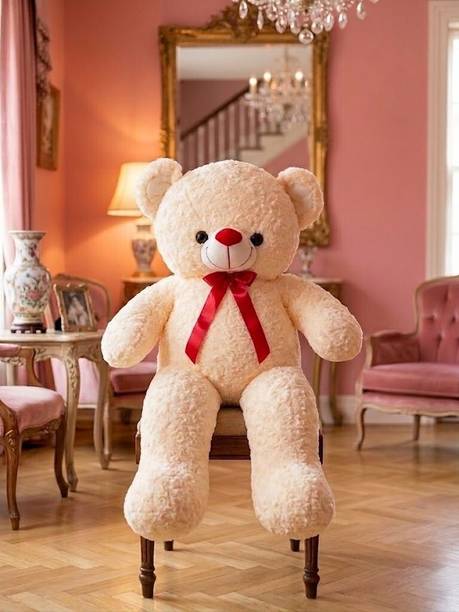TOYS24 Giant Teddy Rose Bear, Cream, 70 cm, Stuffed Toy with Red Bow, BIS Approved  - 70 cm