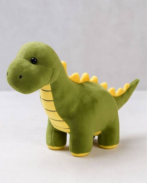Panda's cave Dinosaur Toy Green and Yellow, Soft Stuffed for Gifting kids  - 22 cm