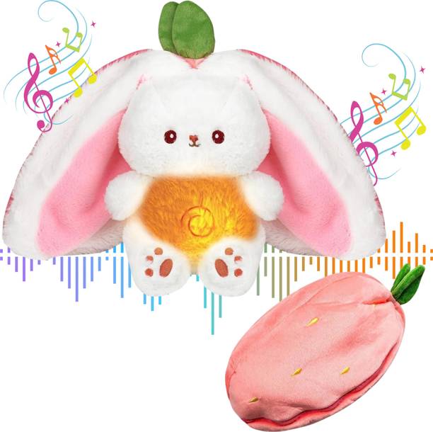 AYUOTOQi Breathing Reversible Rabbit Toy, Real Rabbit Pet Plush Toys with Light & Music