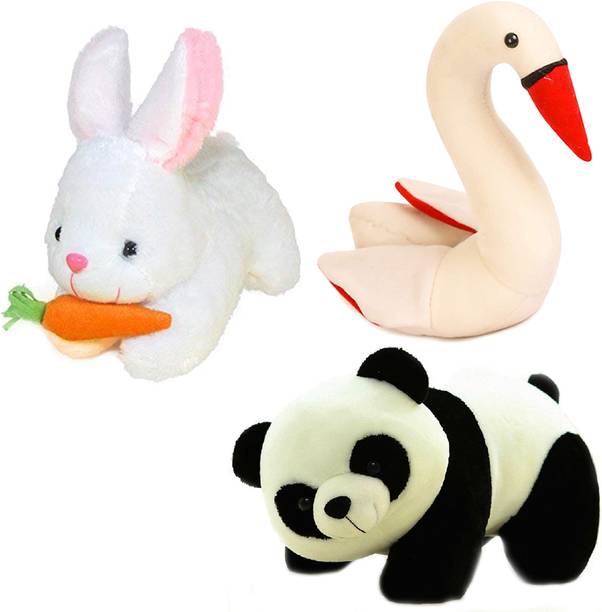 TITLEE Soft Toys combo of 3 toys / Panda, Rabbit with Carrot and Swan  - 28 cm