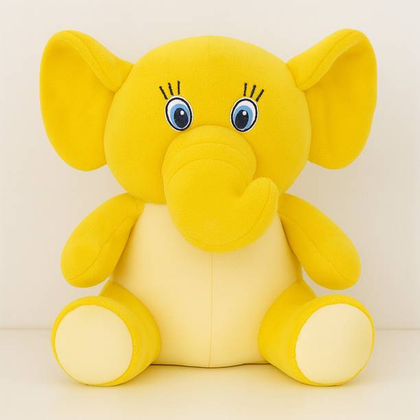 Toyingly Plush Elephant Stuffed Animal, Yellow and Cream, Soft Baby Toy with Blue Eyes  - 30 cm