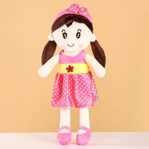toytaler Cute Soft Plush Doll Toy for Kids with Pink Dress & Bow Design  - 60 cm