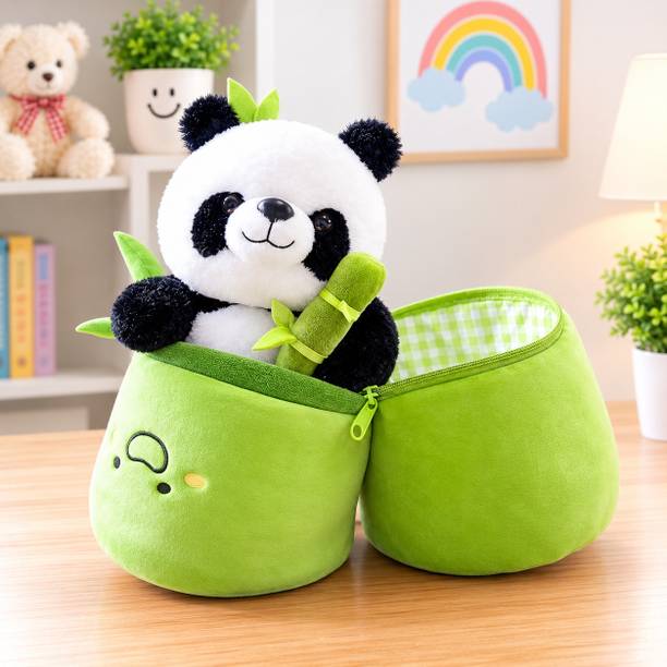 AARAVMART Cute Panda Plush Toy with Bamboo Storage Basket Soft Toy for Kids  - 15 inch