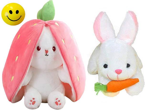 HELLOBEAR Combo of Reversible Strawberry Bunny with White Rabit Soft Toy For Kids  - 30 cm