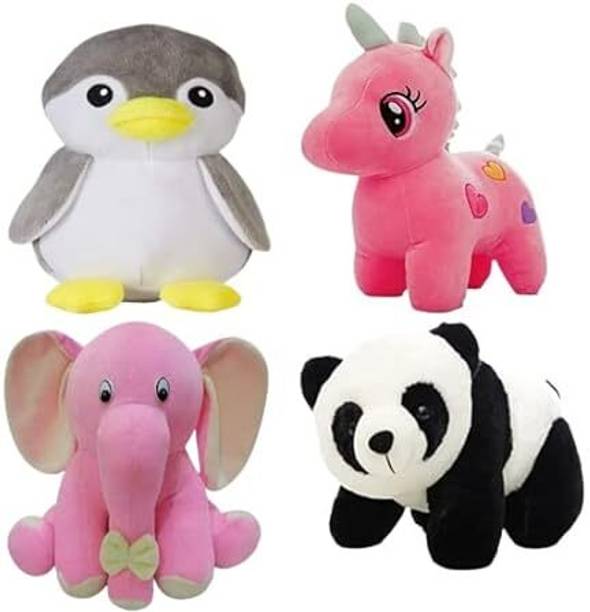 R k Lovely Appu Elephant, Unicorn, Panda & Grey Penguien Best Supper Soft Combo Toys  - 30 cm