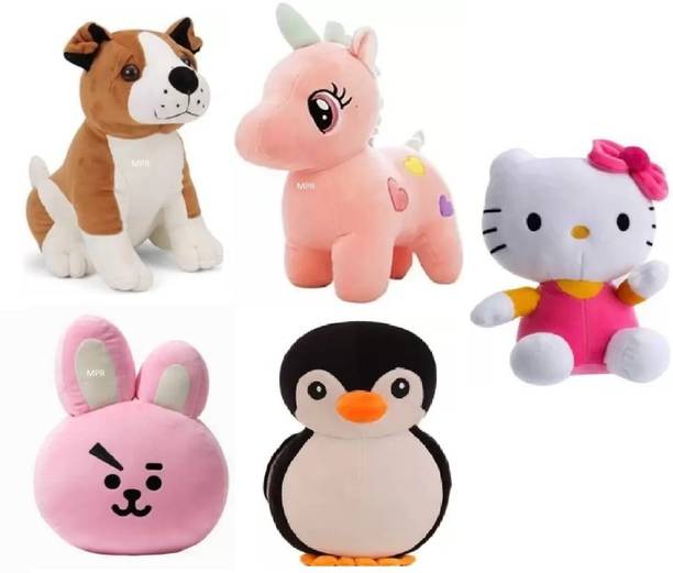 Anidhi Playing Pillow,Bull Dog,Unicorn,Kitty & Blkpng Kids boys, girls teddy bear  - 26 cm