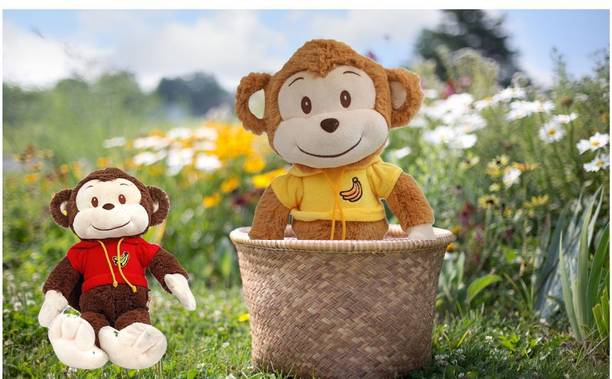 Natkhat Monkey Dress-Red Animal | Plush Toy for Kids  - 25 cm