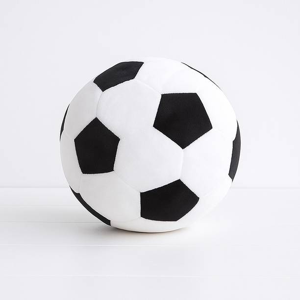 Toyingly Plush Soccer Ball Pillow, Black and White, Decorative Round Cushion - 20 cm