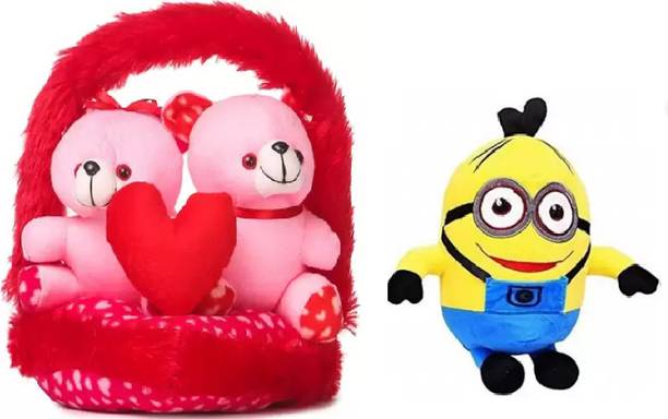 KPN Best Quality Super Soft Couple-Basket Teddies & Minion Toy Combo for Kids  - 30 cm