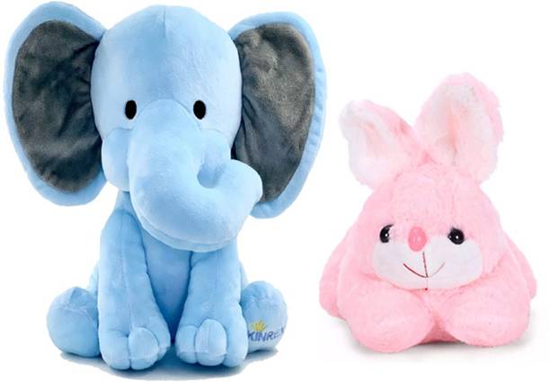 HELLOBEAR Highy Quality Elephant Sitting With Pink Rabit Plush Soft Toy For Kids  - 30 cm