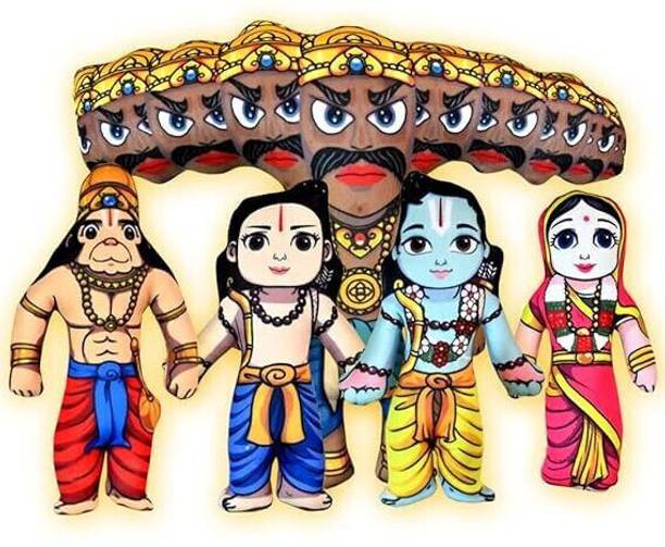 Vrindavanstore.in Ram Darbar With Ravan Soft Toy for Kids Plush Washable - 19.1 cm