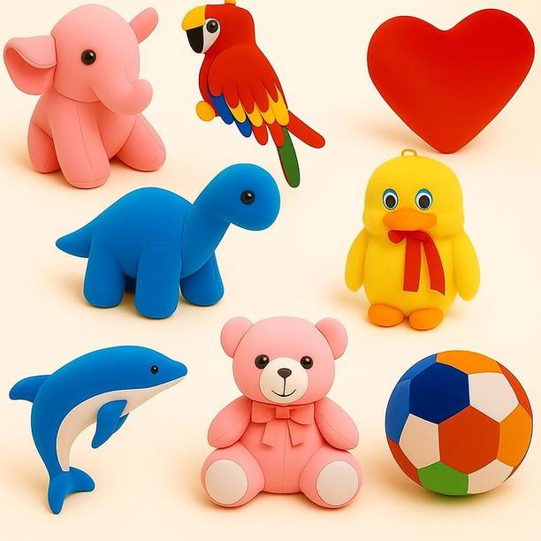 Macros Classic Super Soft Complete Family Pack Combo of 8 Teddy Bear Toy in Low Budget for kids / Gift , Parrot , Elephant , Penguin , Panda , Duck , Unicorn , Pikachu , Rabbit .  - 25 cm
