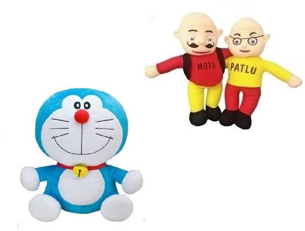 sai ji Doremon and Motu Patlu Stuffed Plush Combo Soft Toy for Kids  - 25 cm