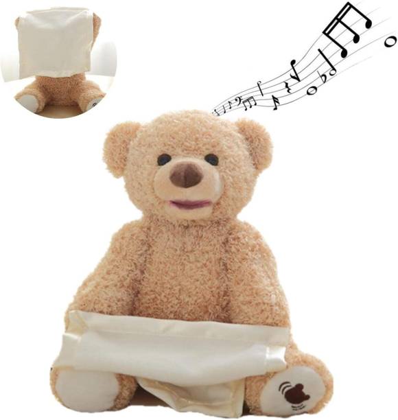 LITTLE EXPLORERS Peek-A-Boo Teddy Bear For Toddlers | Singing & Playing | Rechargeable Battery  - 30 cm