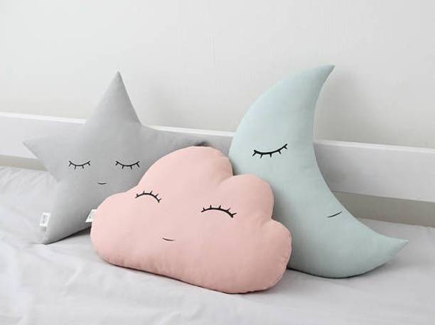 MAHADEV TOYS Cute Cloud Moon Star Cot Cushion (Pack of 3 , 16x16 inch , Velvet) kids  - 25 mm