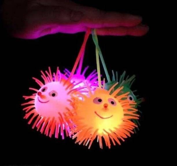 valuableplus 4Pcs Smile Face Puffer Ball with Flashing Light Fun Toy for Kids Multicolor  - 7 cm