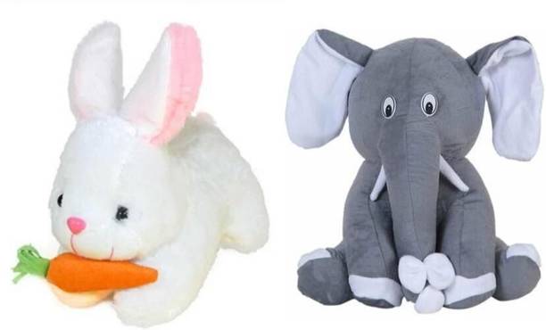 Future shop Rabbit with Carrot and Grey Sitting Elephant - Multicolor  - 26 cm