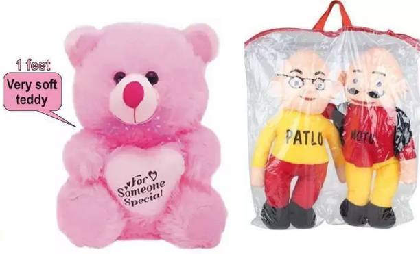 Nihan Enterprises Best Quality Soft Pink Teddy and Motu-Patlu for Someone special.  - 25 cm