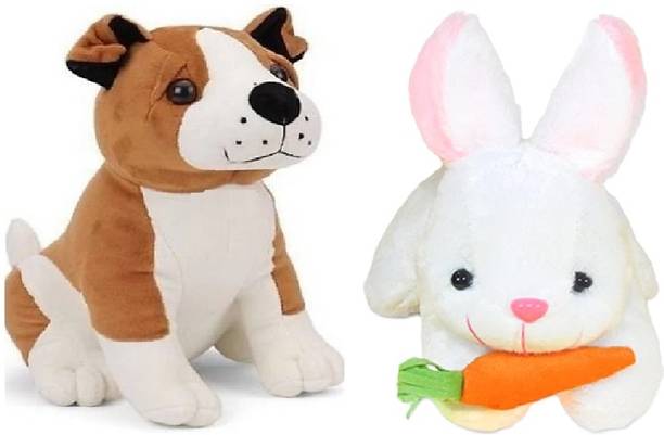 MHK Rabbit & Bull dog Soft Stuffed Toy - 30 cm - 18 cm