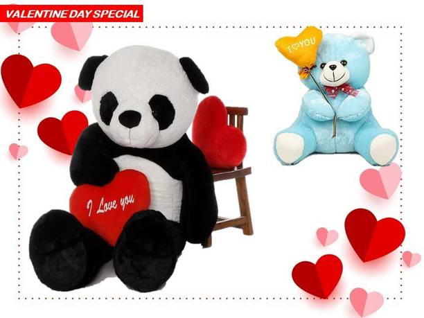 eston PREMIUM Combo Of PANDA WITH HEART AND CUTE TEDDY Valentine Day Softest Stuff Toy  - 120.3 cm
