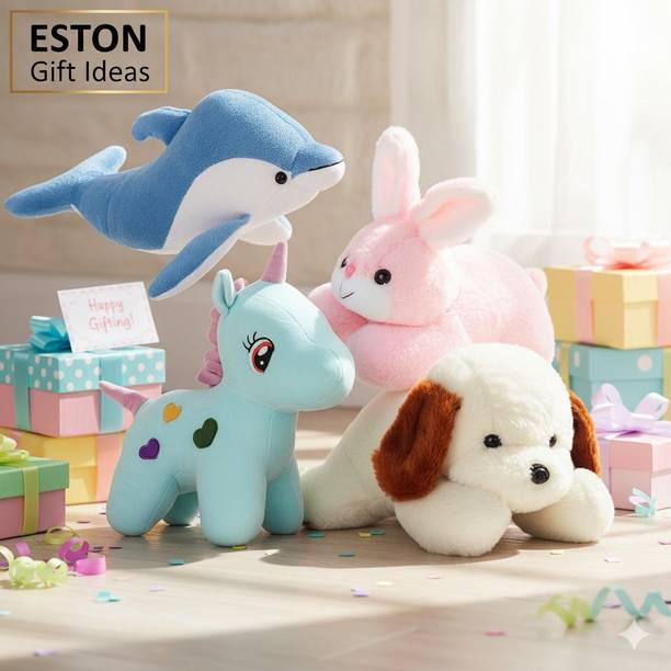 eston Combo of Dolphin, Unicorn, Sleeping Dog and Rabbit Soft Toys Gift for Girls/Kids  - 25 cm