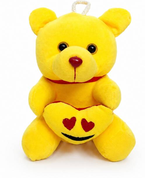 Yunique Threads Yellow Teddy Bear Soft Toy with Heart Cushion for Kids & Gift - 18 cm