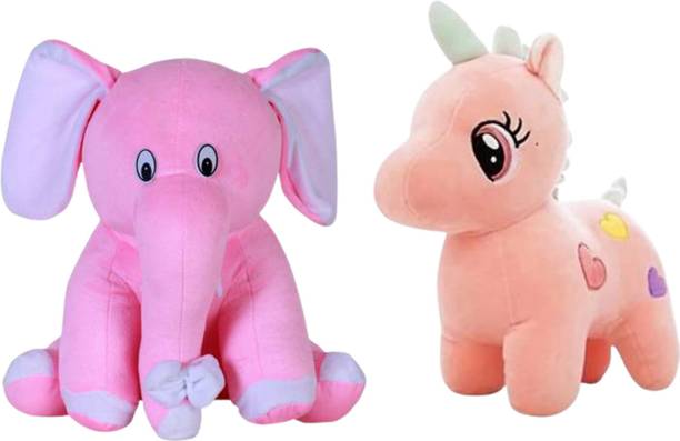Toyhaven Special combo of 2 super cute soft toys in pretty shades of pink / SITTING ELEPHANT and UNICORN for kids, birthdays, anniversaries, gifting and home decoration  - 25 cm