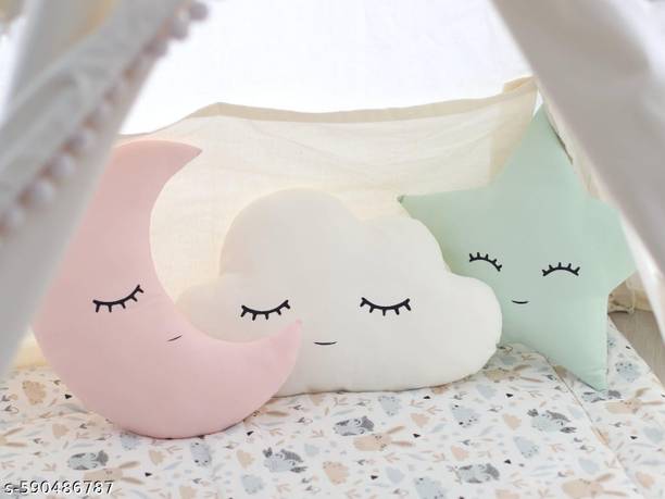 vivaan toys VTB Cute Cloud Moon Star Pillow with Crown, Kids Cushion, Pillow(Pack of 3)  - 30 cm