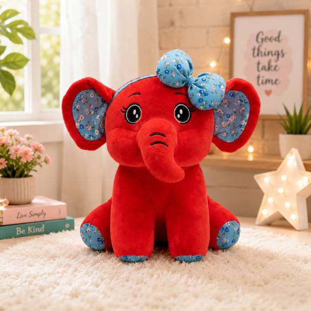 ValoraStore Elephant Plush Toy with Bow | Decorative Soft Toy for Kids Room & Gifting  - 25 cm